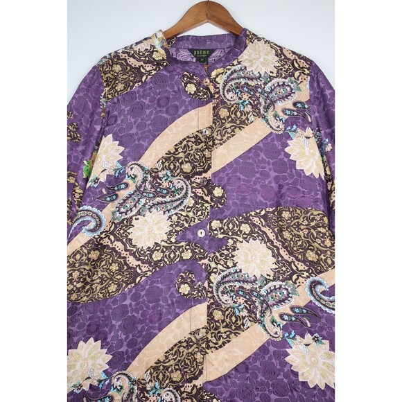 Poeme Citron Silk Blend Tunic Top 2X Purple Paisley Floral Asian Art To Wear - Picture 5 of 9